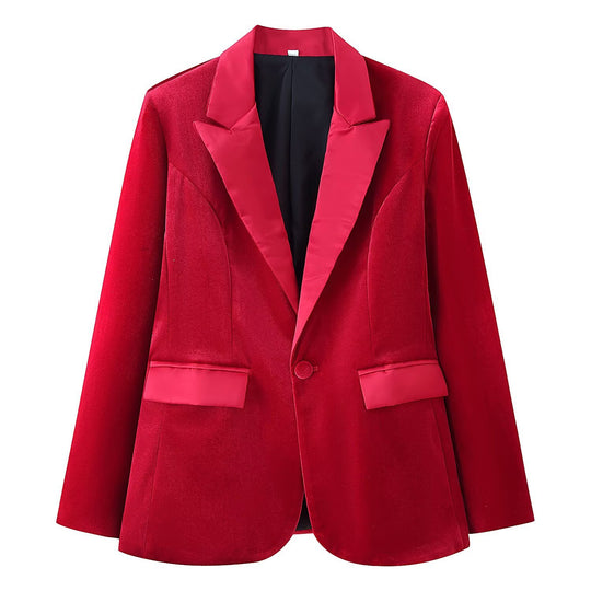 Damen Samt-Blazer mit Satin-Revers und taillierten Abnähern Shop Nory