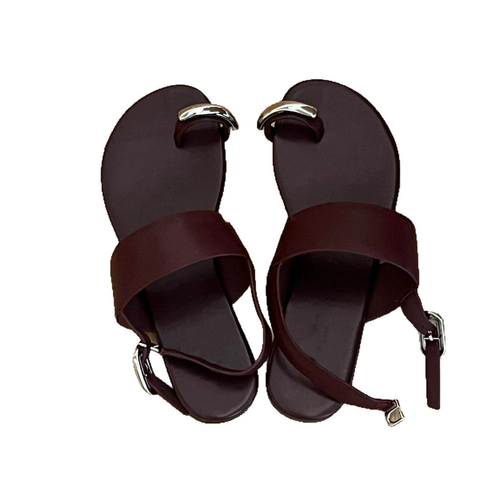 Damen elegante Zehentrenner-Sandalen mit modischen Riemen und metallic Akzent