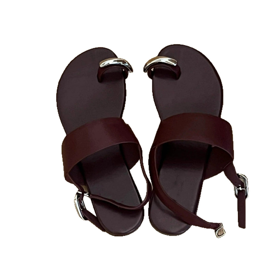 Damen elegante Zehentrenner-Sandalen mit modischen Riemen und metallic Akzent