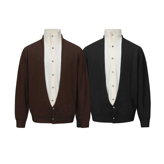 Herren Feinstrick-Layering-Cardigan mit tiefem V-Ausschnitt und integriertem Polokragen Shop Nory
