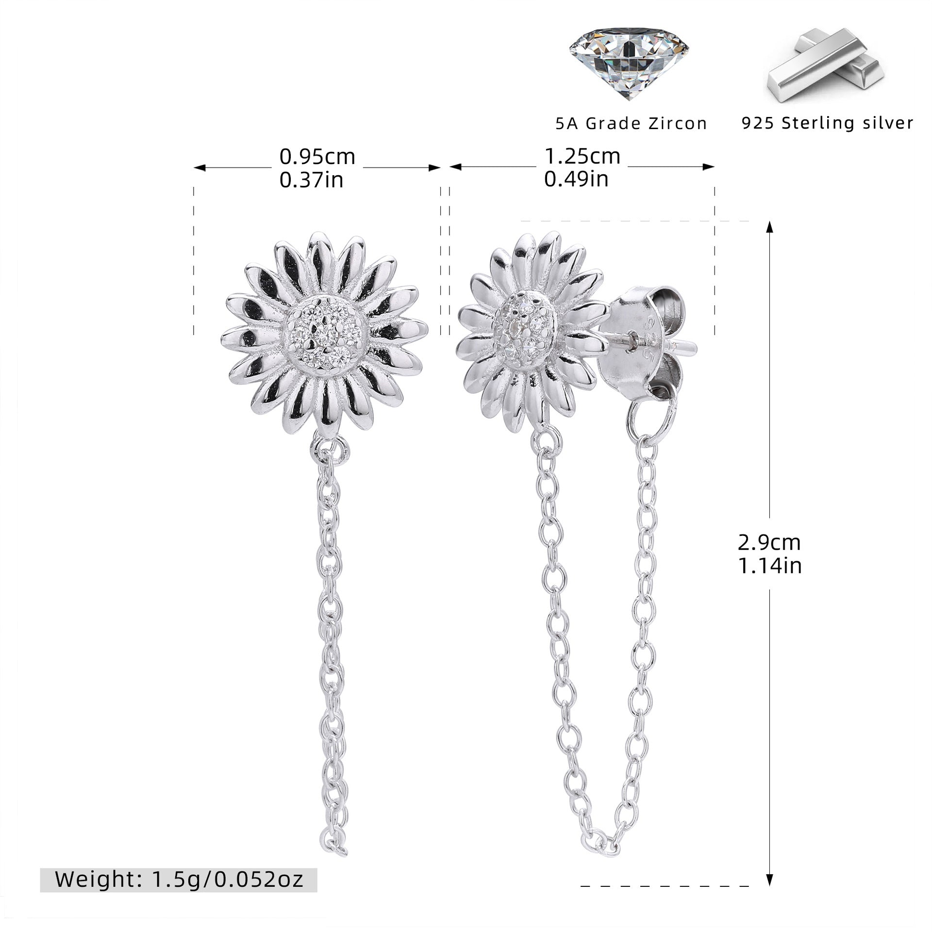 Damen Ohrhänger mit filigranem Sonnenblumen-Design und hochwertigem 925 Sterling Silber Shop Nory