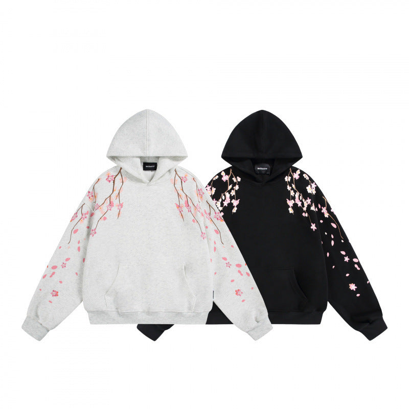 Unisex Oversize-Kapuzensweatshirt mit Kirschblüten-Print, Kängurutasche und lockerem Schnitt Shop Nory