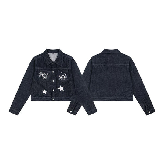 Damen Kurz geschnittene Jeansjacke mit Stern‑Applikationen und Cartoon‑Stickereien Shop Nory