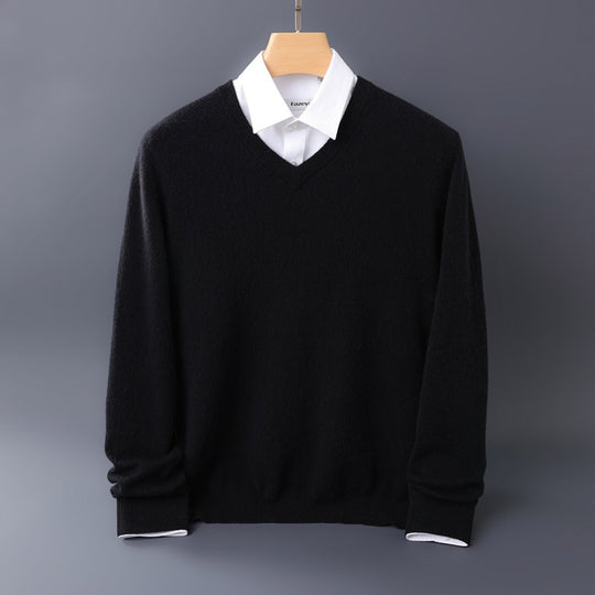 Herren Feiner V-Ausschnitt-Pullover aus Merino-Kaschmir-Mix mit gerippten Bündchen Shop Nory