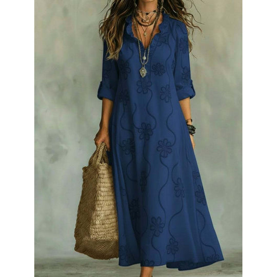 Damen Langes Boho-Maxikleid mit Blumenstickerei und V‑Ausschnitt Shop Nory