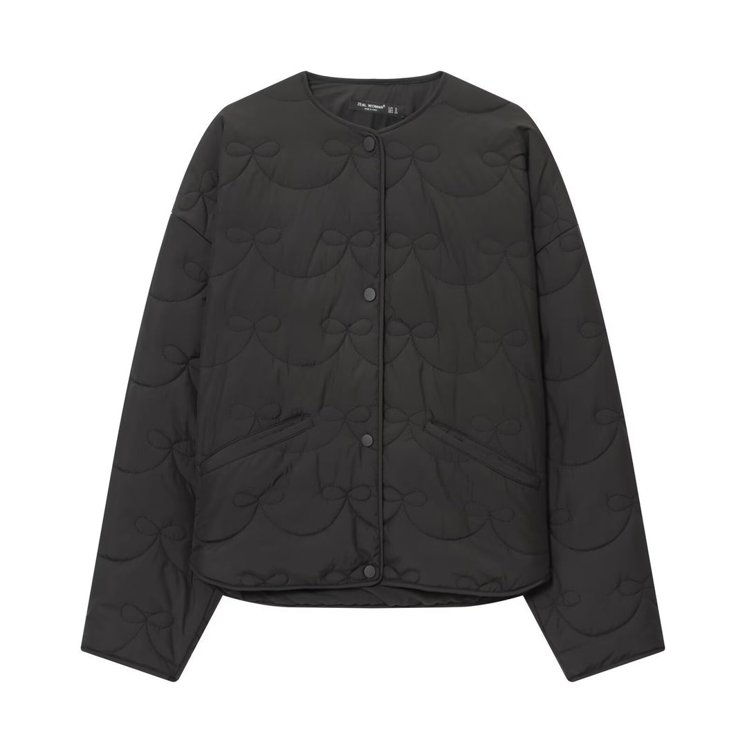 Damen Steppjacke ohne Kragen mit dekorativer Schleifen‑Steppung und Druckknopfverschluss Shop Nory