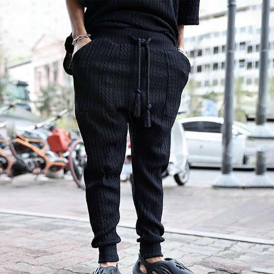 Herren Strukturiertes Strick-Loungewear-Set mit V-Ausschnitt und Tunnelzug-Jogginghose Shop Nory