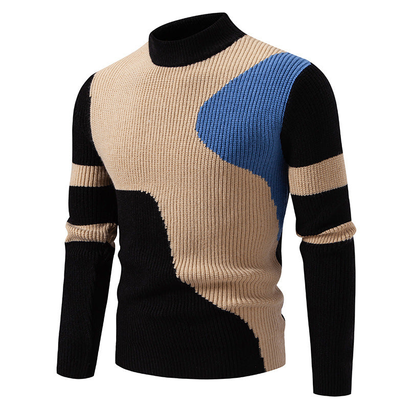 Herren gerippter Feinstrickpullover mit Stehkragen und kontrast-Blockdesign Shop Nory