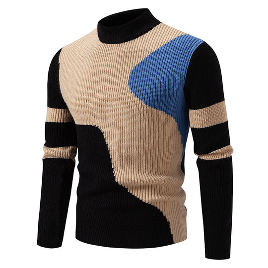 Herren gerippter Feinstrickpullover mit Stehkragen und kontrast-Blockdesign Shop Nory