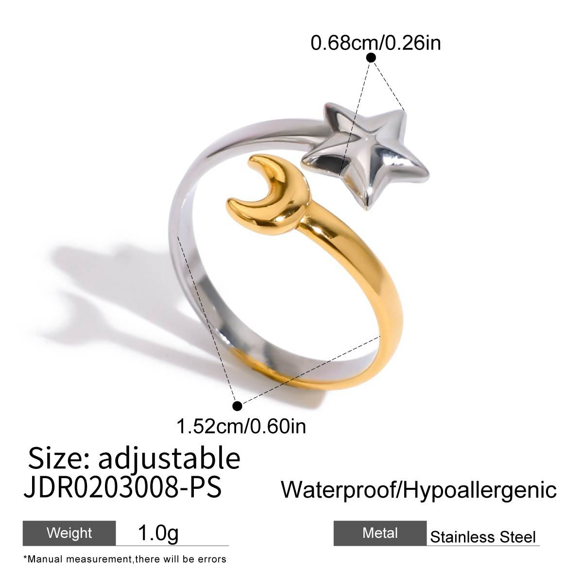 Damen Offener Ring mit mondförmigem und sternförmigen Design Shop Nory