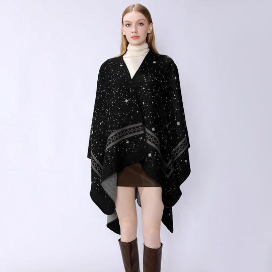 Damen Oversize-Umhangcape aus Wollmix mit zweifarbiger Wendestruktur Shop Nory