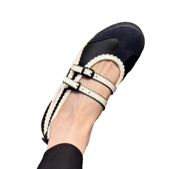 Damen Ballerina-Schuhe mit doppeltem Riemen und verspieltem Design