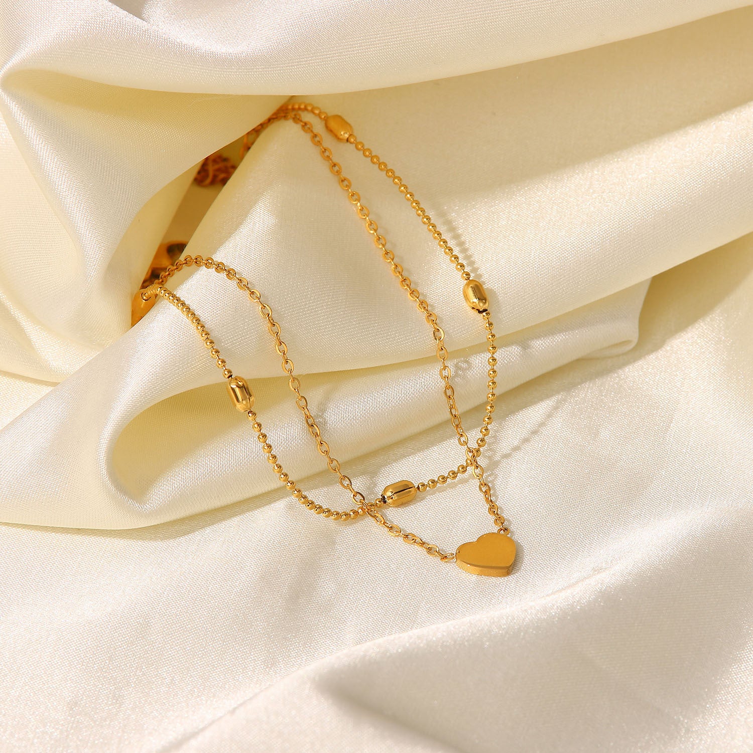 Damen Fußkettchen mit doppelter Gliederkette und herzförmigem Anhänger Shop Nory