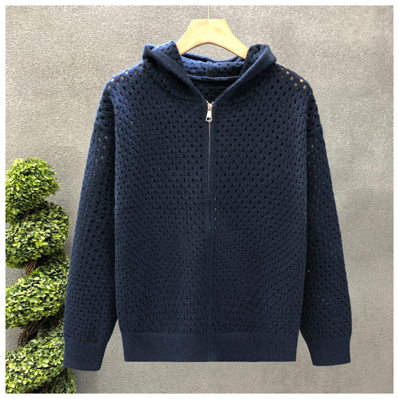Unisex Leichte Lochstrick-Kapuzenzipjacke mit Ajourmuster Shop Nory