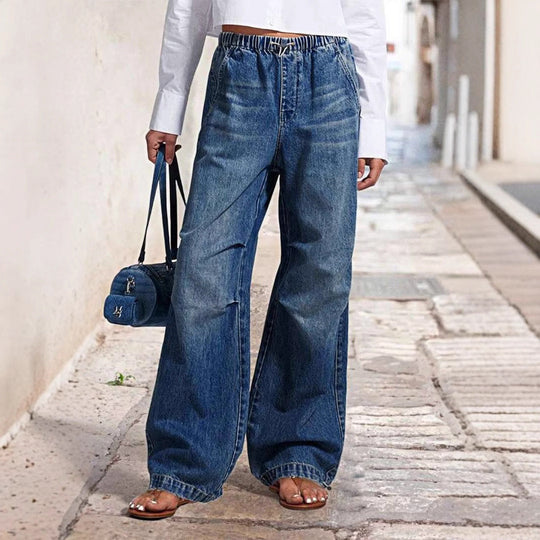 Damen Weite Denim-Hose mit elastischem Bund und lässigem Schnitt