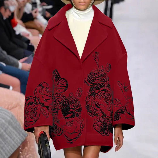 Damen Oversized Wollmix-Mantel mit floraler Print- und Stickerei-Optik Shop Nory