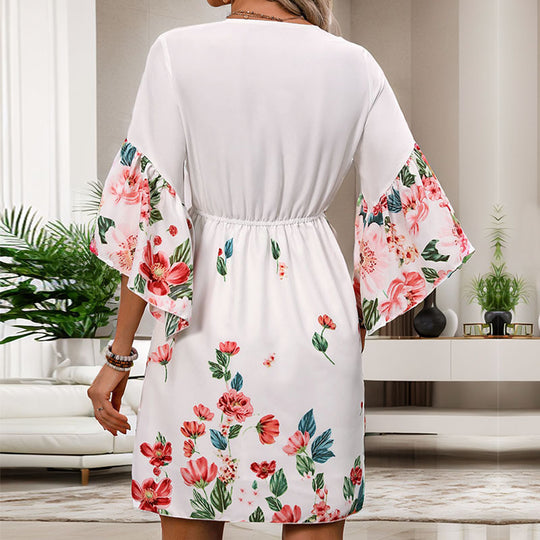 Damen Midikleid mit V-Ausschnitt, Empire-Taille und ausgestellten Flügelärmeln Shop Nory