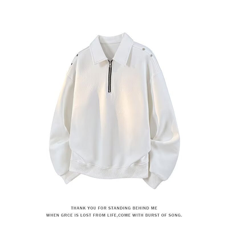 Herren Oversized Sweatshirt mit Reißverschluss-Kragen und Druckknopf-Schulterdetail Shop Nory