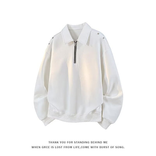 Herren Oversized Sweatshirt mit Reißverschluss-Kragen und Druckknopf-Schulterdetail Shop Nory