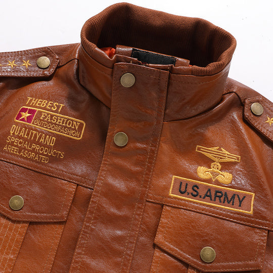 Herren isoliertes Kunstleder-Fliegerblouson im Military-Look mit Applikationen und gerippten Abschlüssen Shop Nory