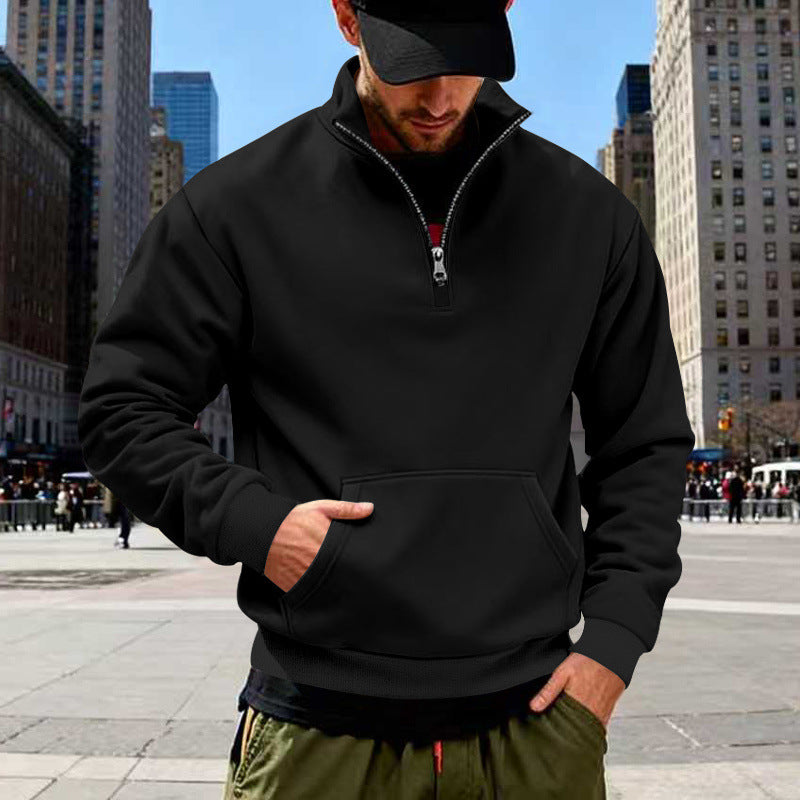Herren Halbzip-Sweatshirt mit Kängurutasche und Stehkragen Shop Nory