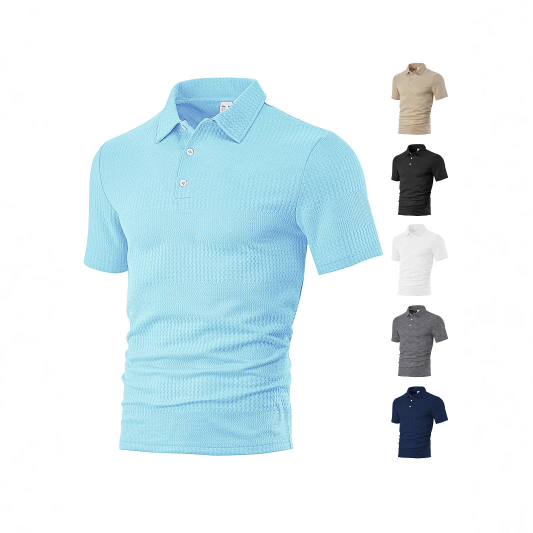 Herren nan körperbetontes Kurzarm-Polo aus elastischem Jacquardstrick mit Hemdkragen