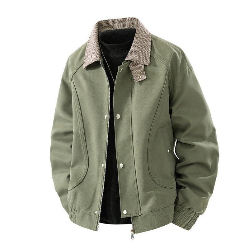 Herren Leichter Canvas-Blouson mit Karokragen, Reißverschluss- und Druckknopfleiste Shop Nory