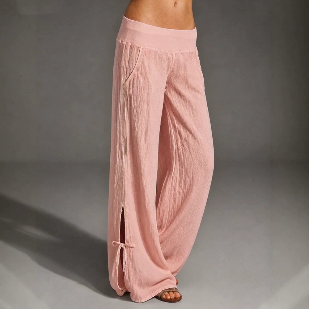 Damen Leichte Leinenhose mit weitem Bein und elastischem Bund Shop Nory