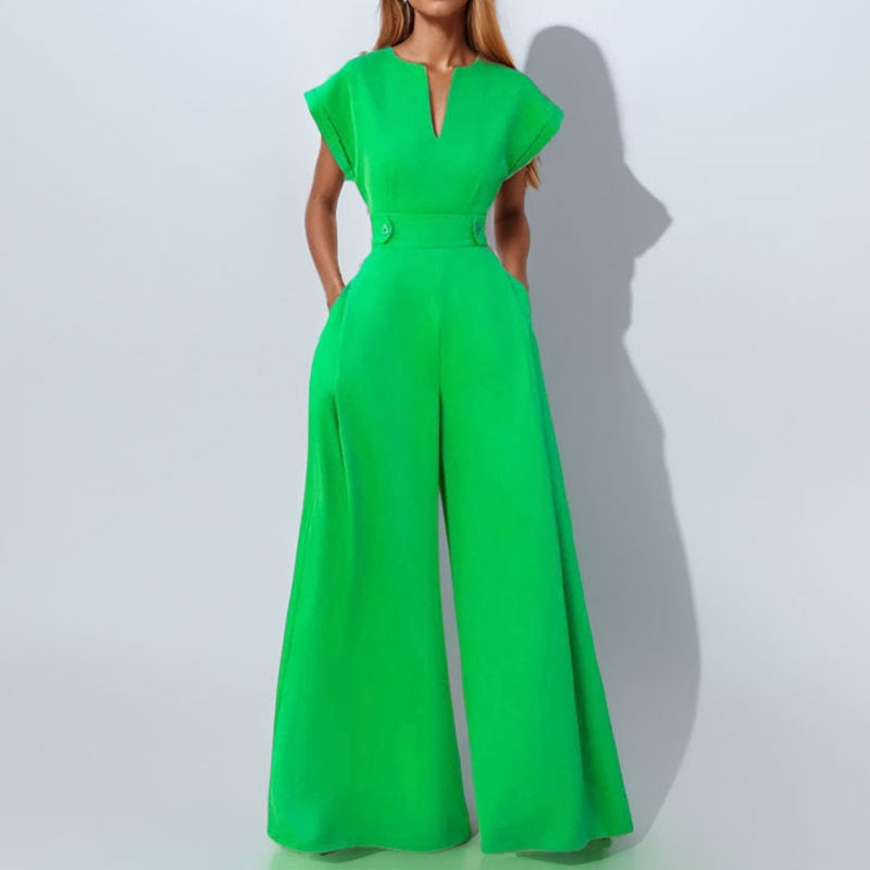 Damen eleganter Jumpsuit mit weitem Bein und praktischen Taschen
