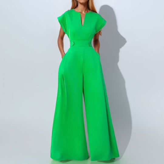 Damen eleganter Jumpsuit mit weitem Bein und praktischen Taschen