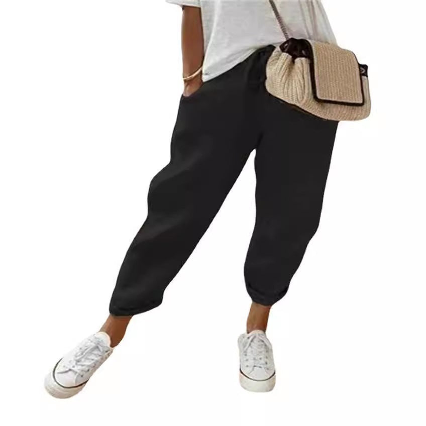 Damen Lässige Leinen-Joggerhose mit hohem Bund, Tunnelzug und gekrempeltem Saum Shop Nory
