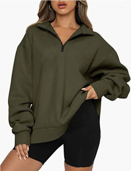 Damen nan oversized Sweatshirt mit halbem Reißverschluss, weichem Fleece-Innenfutter und Kängurutasche Shop Nory