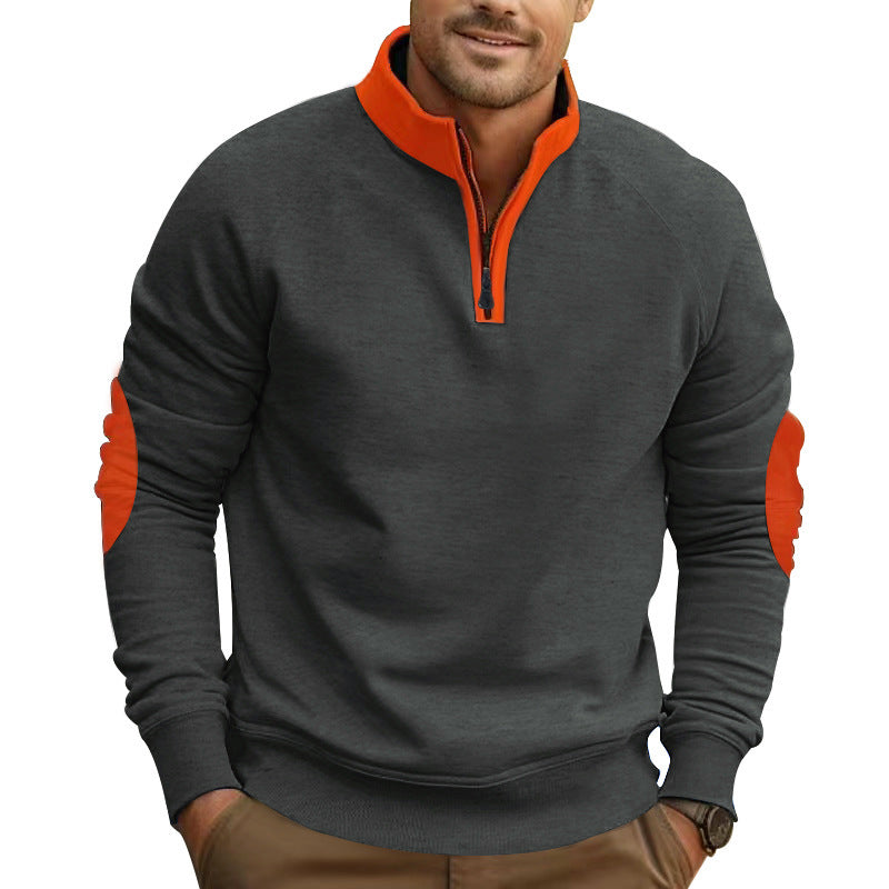 Herren nan Zip-Pullover mit Stehkragen, halbem Reißverschluss und verstärkten Ellbogenpatches Shop Nory