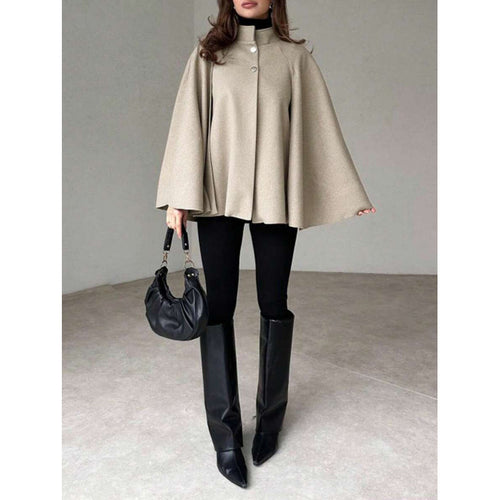 Damen Cape-Mantel mit Stehkragen, fließender A-Linie und verdeckter Knopfleiste Shop Nory
