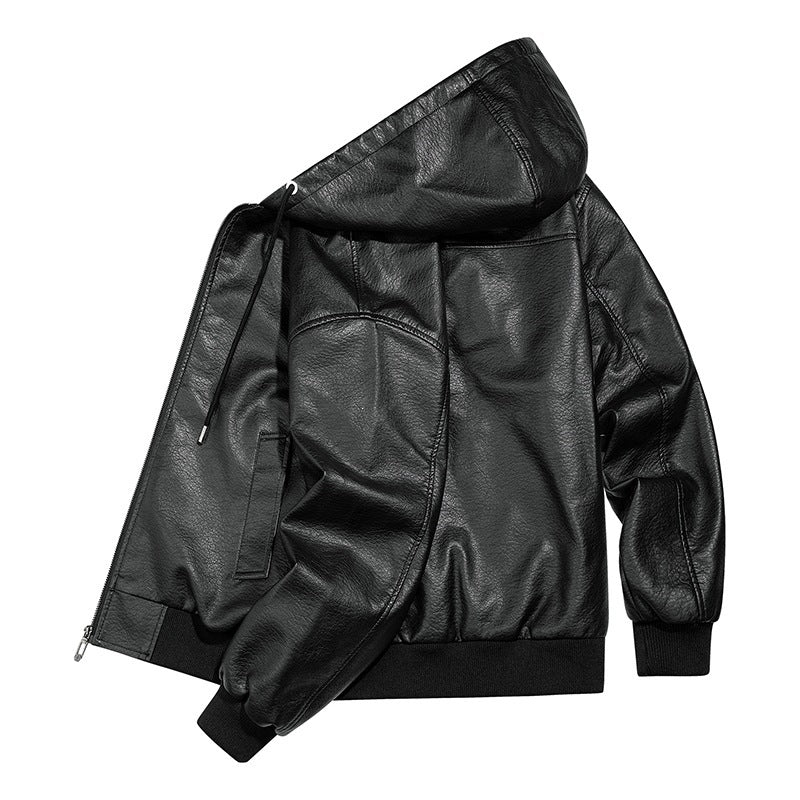 Herren Lässige Lederjacke mit Kapuze Shop Nory