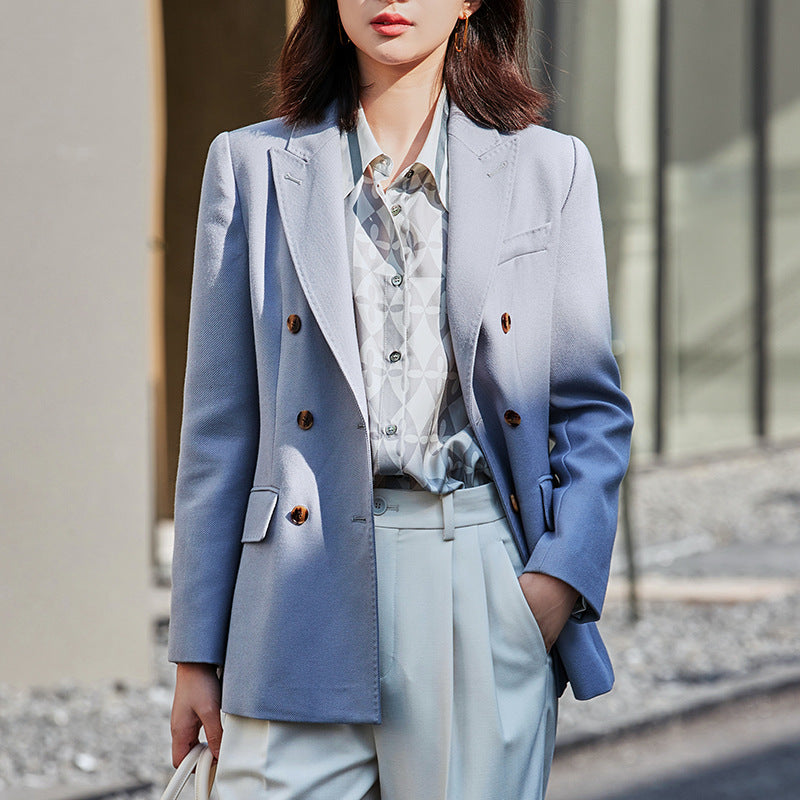Damen Doppelreihiger taillierter Wollblazer mit Struktur und verstärkten Schultern Shop Nory