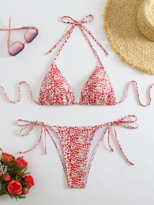 Damen Triangel-Bikini-Set mit verspieltem Blumenmuster