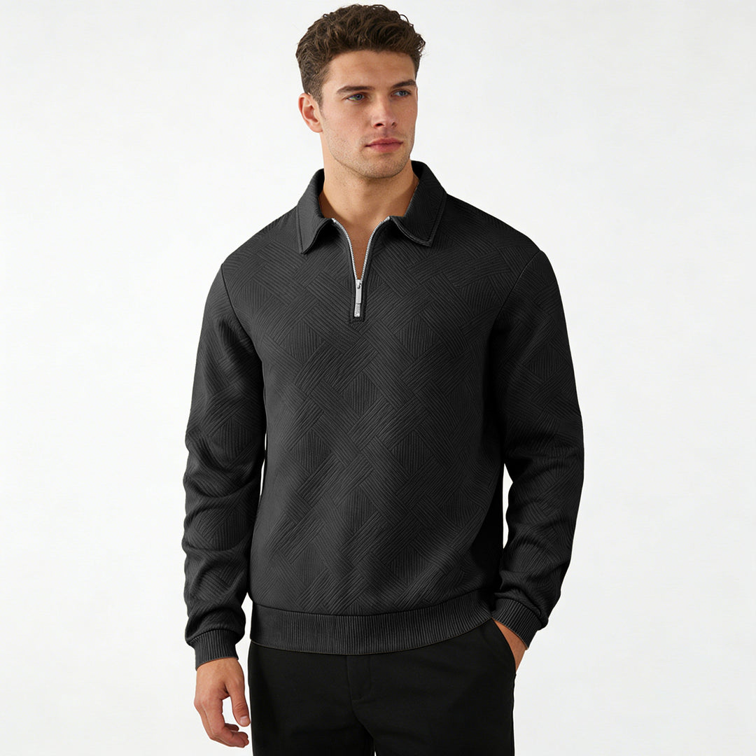 Herren Strukturierter Halbzip-Pullover mit Kragen und Rippbündchen Shop Nory