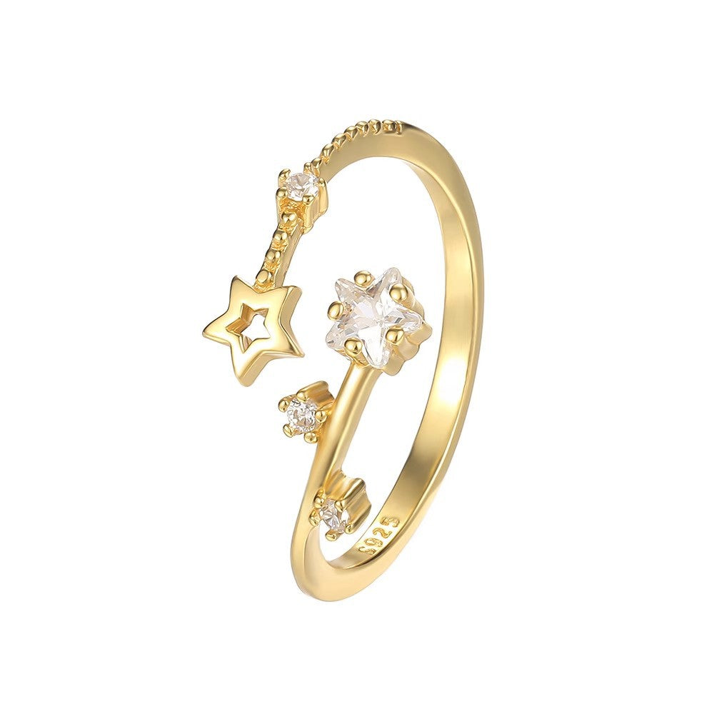 Damen Verspielter Ring mit funkelnden Sternen und Zirkonia Shop Nory