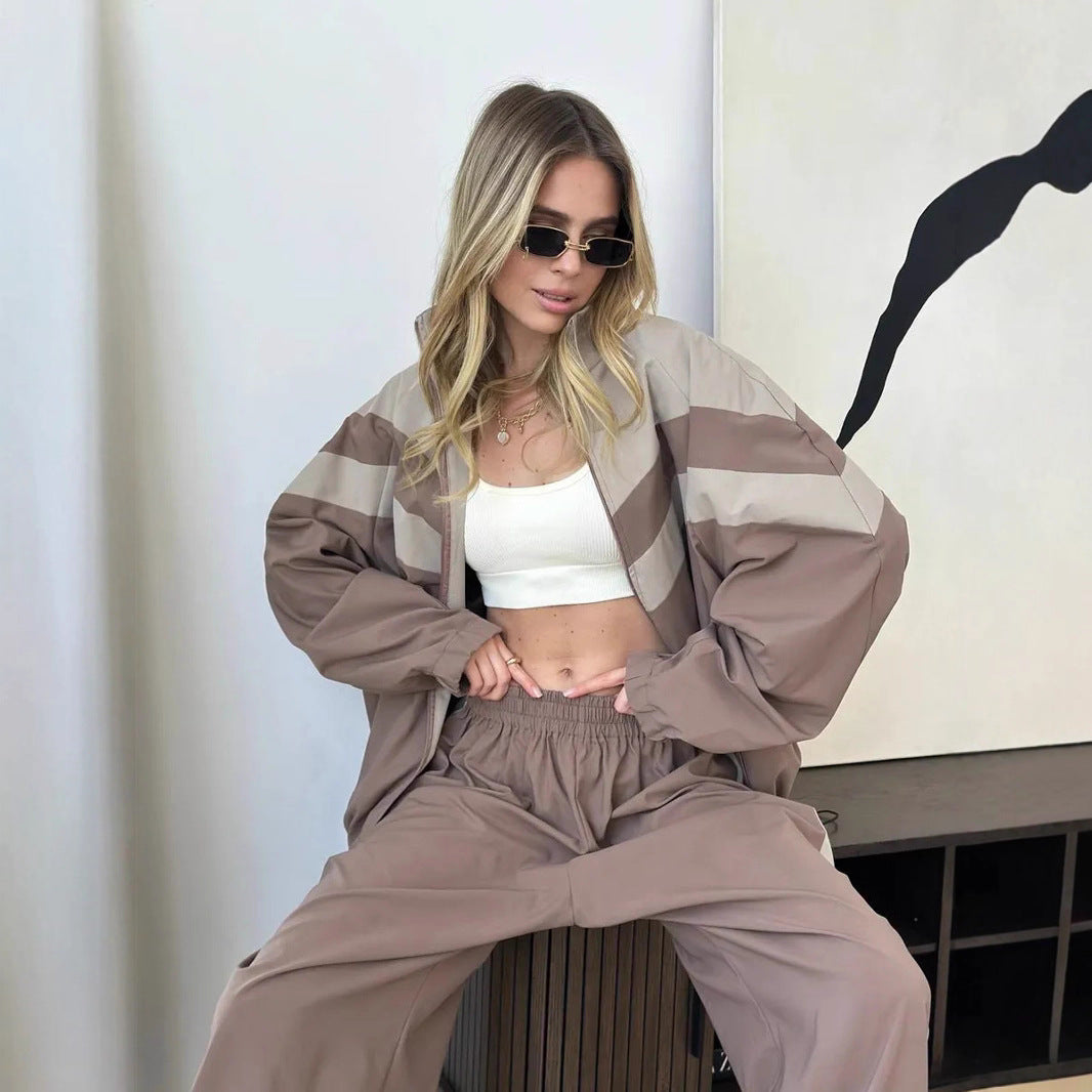 Damen Oversized Windbreaker-Set mit Reißverschlussjacke und elastischer Bundhose Shop Nory