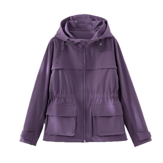 Damen Leichte Funktions-Utility-Jacke mit Kapuze, Kordelzug-Taille und aufgesetzten Klappentaschen Shop Nory