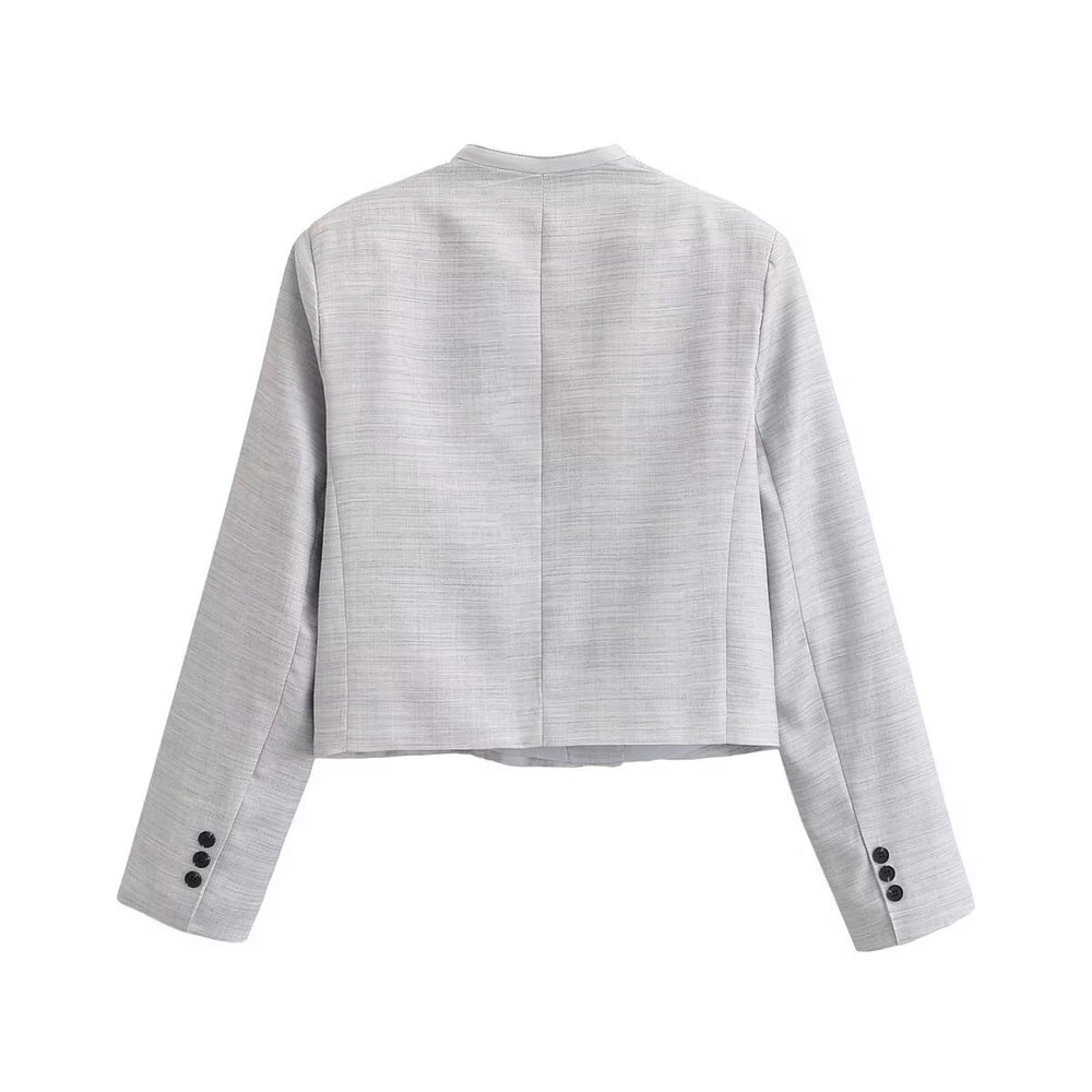 Damen Kurzgeschnittener kragenloser Blazer mit doppelreihiger Knopfleiste und Strukturgewebe Shop Nory