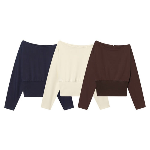 Damen Off-Shoulder Cropped Sweatshirt mit weitem Boot-Ausschnitt und Taillenbund Shop Nory