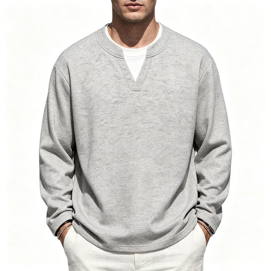 Herren Oversize Sweatshirt mit V-Ausschnitt und melierter Struktur Shop Nory