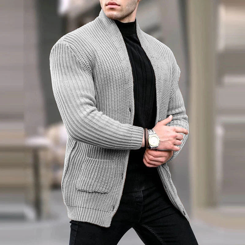 Herren Grobstrick-Cardigan mit Schalkragen und aufgesetzten Taschen Shop Nory