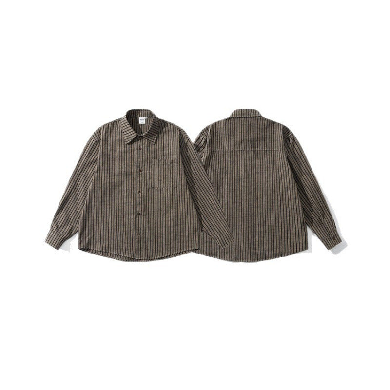 Herren Oversize Langarm-Hemd aus Flanell mit feinen Längsstreifen und Brusttasche Shop Nory