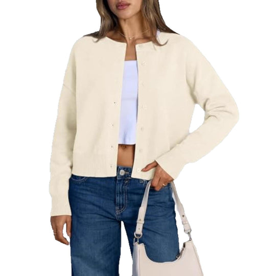 Damen Cropped Strickjacke im Boxy‑Schnitt mit Rundhals und Rippbündchen Shop Nory