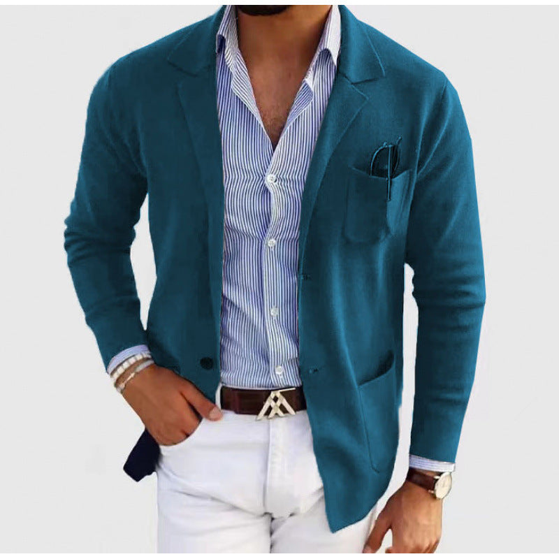 Herren lässiger Strickblazer im Sakko-Stil mit Brusttasche und aufgesetzten Taschen Shop Nory