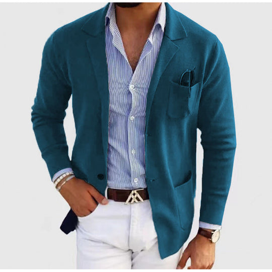 Herren lässiger Strickblazer im Sakko-Stil mit Brusttasche und aufgesetzten Taschen Shop Nory
