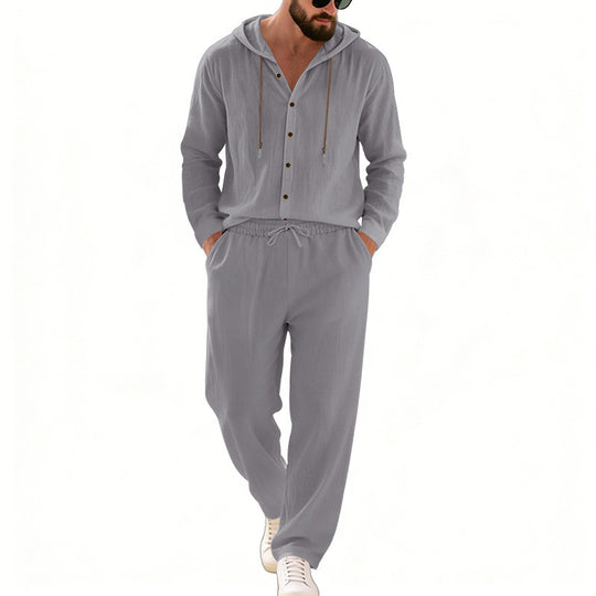Herren nan legeres Kapuzen-Lounge-Set mit Knopfleiste, Kordelbundhose und seitlichen Eingrifftaschen Shop Nory